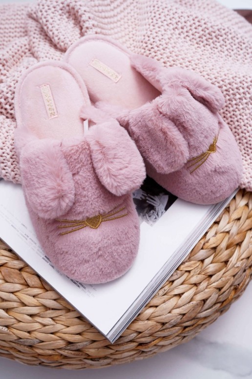 Ladies' Slippers With Fur and Ears Dark Pink Semmi