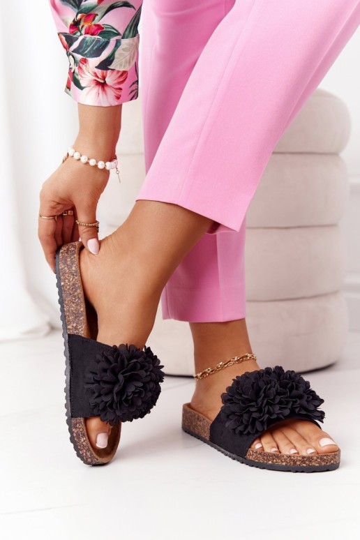 Slippers On The Cork Sole Black Flowerbomb