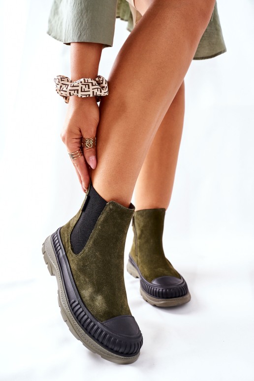 Women's High Chelsea Boots Suede Leather Big Star II274355 Khaki