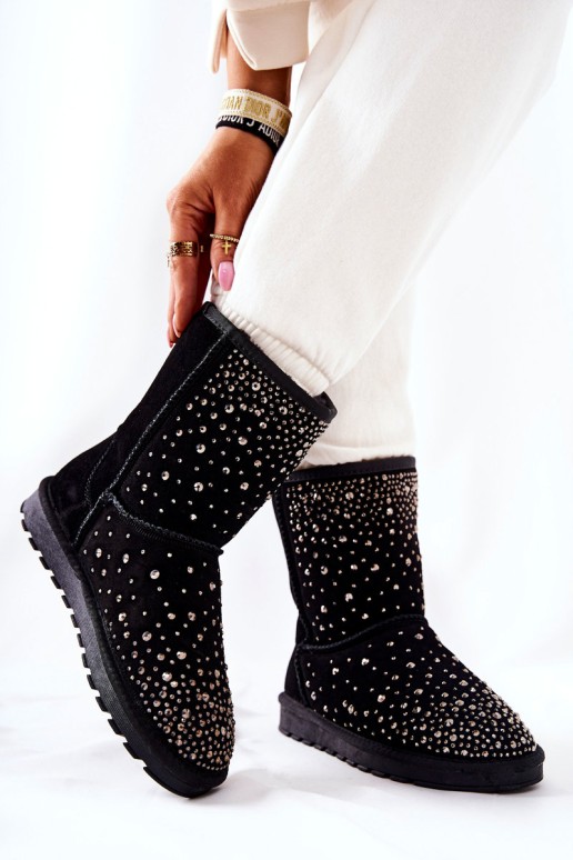 Warm-up snow boots with rhinestones Black Mariella