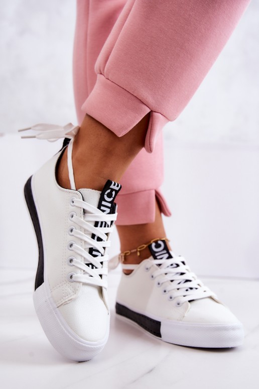 Women's Leather Sneakers White and Black Mikayla