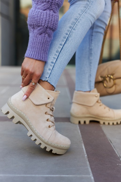 Suede Trapper Boots Tiered Light beige Dalles