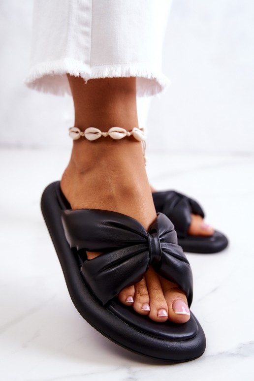 Women's Fashionable Leather Slippers Black Savirra
