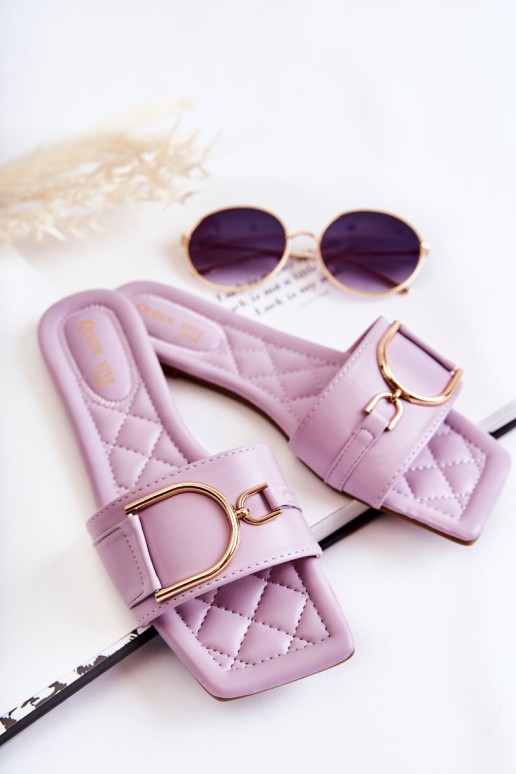 Women's Classic Leather Slippers With Decoration Violet Shilla