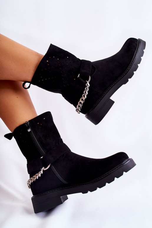 Openwork Booties With A Zipper With A Chain Black Chantelle