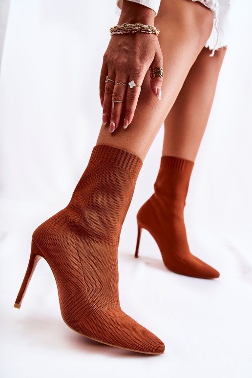 Women's High Boots With A Sock On A Heel Camel Luisell