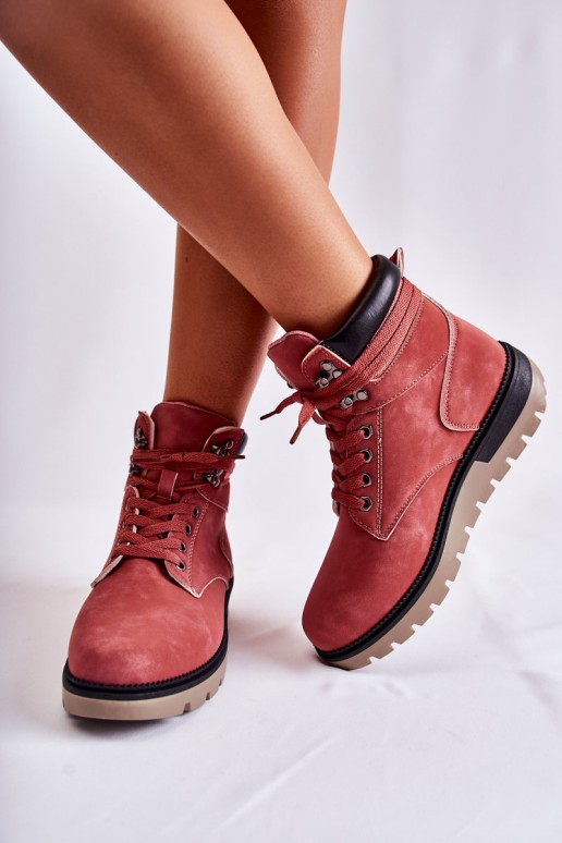 Leather Booties On The Platform Red Ressa
