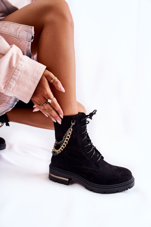Suede warm boots with a chain Black Sorita