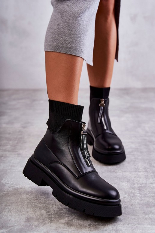 Women's Socks Boots With Zipper Black Shelter