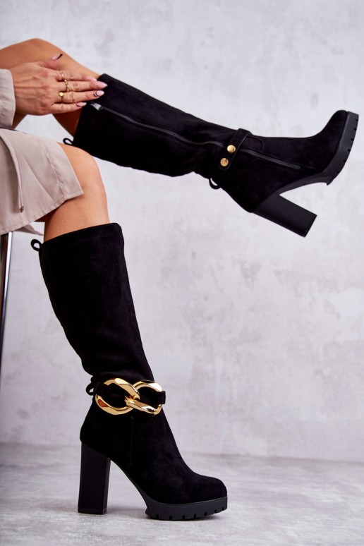 Suede Boots With Detachable Chain Black Jackson