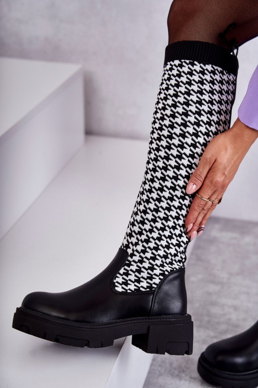 Women's Sock Boots Black-White Avira