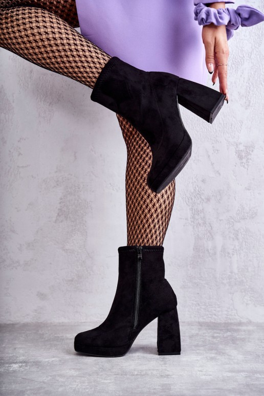 Women's Suede Boots On High Heel Light black Ramira