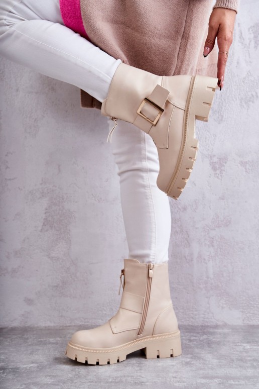 Women's Warm Boots With Zipper Beige Torey