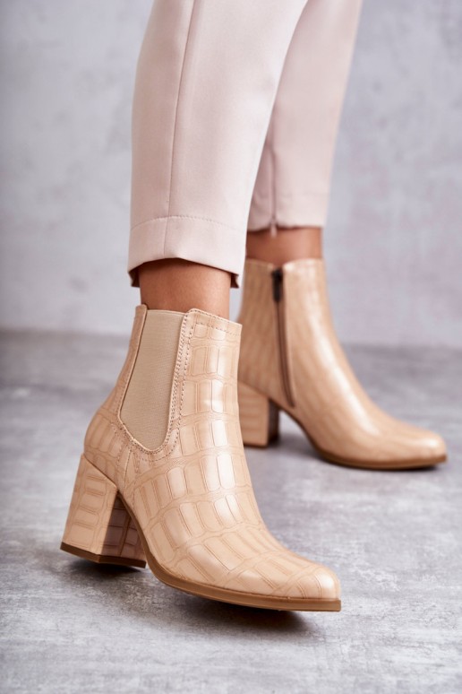 Snake Leather Booties La.Fi 260038BE-XC Beige