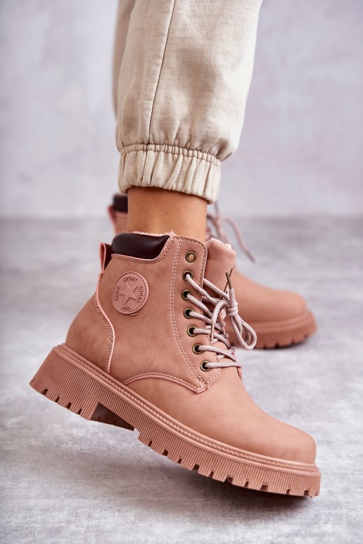 Leather Warm Boots Pink Felizia Trappers