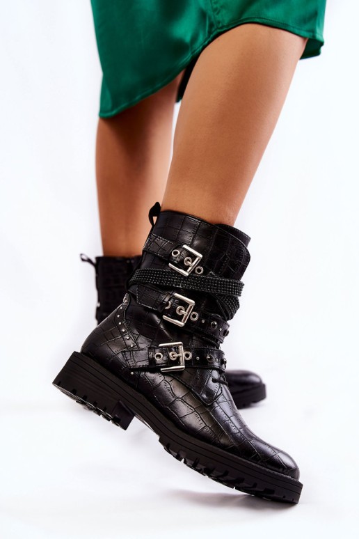 Women's Warm Boots With Strips Snake Black Lamberta