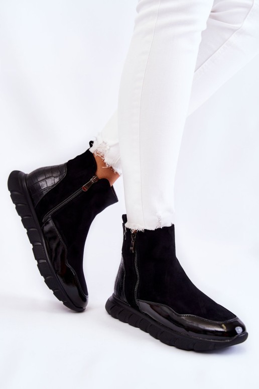 Suede Women's Boots Sneakers Black Anita