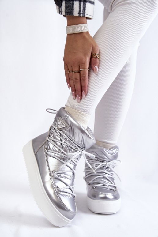 Moteriški, suvarstomi sniego batai, sidabriniai