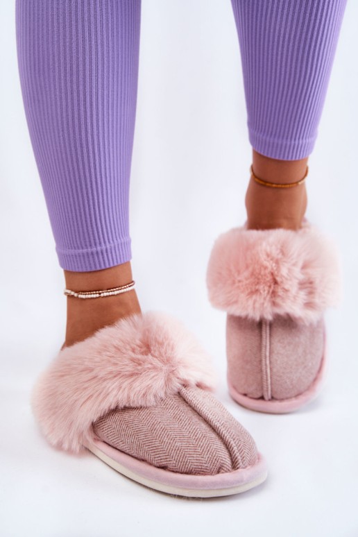 Women's Warm Slippers With Fur Beige and pink Franco