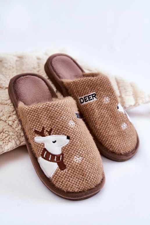 Women's Christmas Slippers With Reindeer Brown Millio