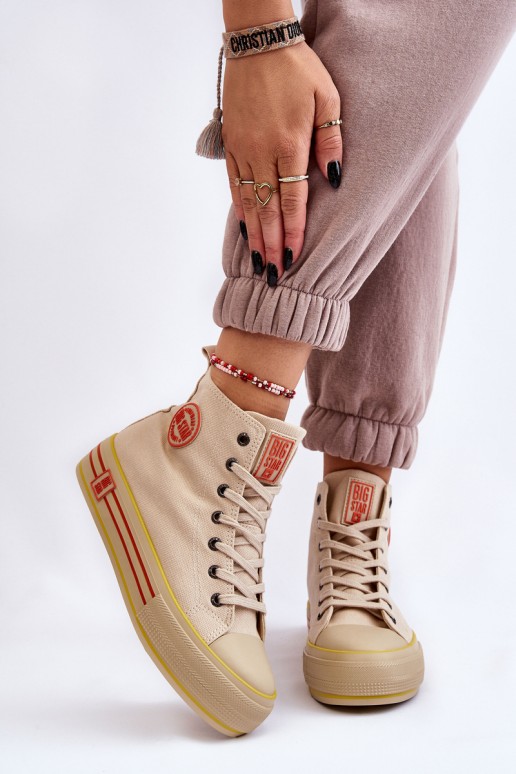 Women's High Textile Platform Sneakers Big Star LL274187 Beige