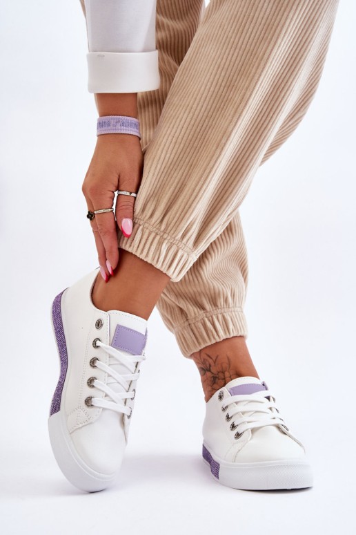 Moteriški žemi sportbačiai su baltos-violetinės spalvos Demira sportbačiais