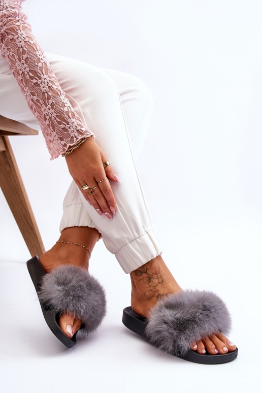 Women's Rubber Slippers With Fur Grey Lucrece