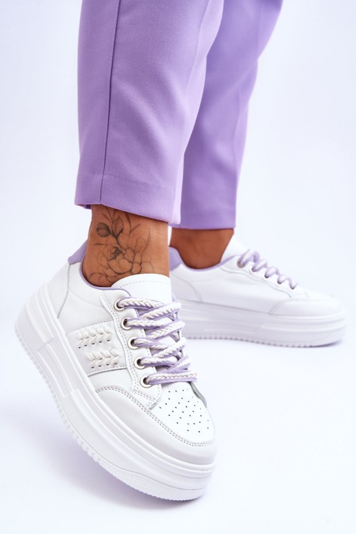 Fashionable Women's Platform Sneakers White-purple Claribel