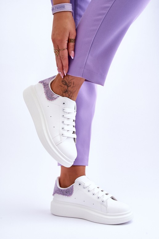 Moteriški sportiniai batai su dekoratyviniu raštu baltai purpurine Delight