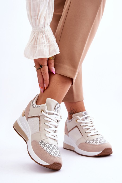 Moteriški odiniai sportiniai batai ant pleišto, balta katrine