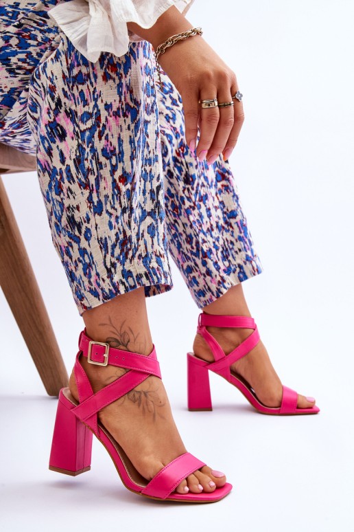 Elegant Sandals On A Block Heel Fuchsia Michele