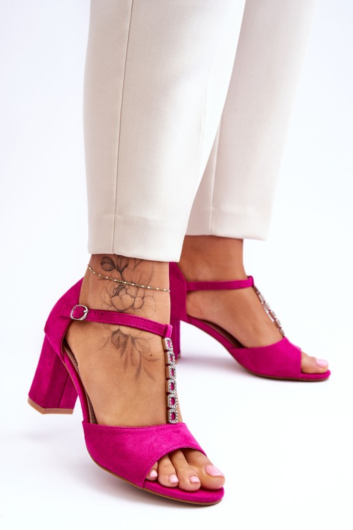 Women's Suede Sandals On Heel Fuchsia Florines