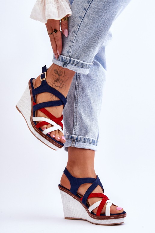 Wedge Sandals With Straps navy blue Ellen