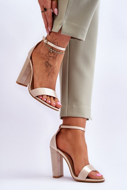 Satin High Heel Sandals Beige Linsy