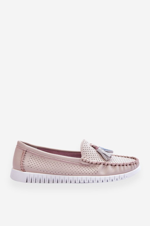 Women's Openwork Leather Loafers Light Pink Lanzarot