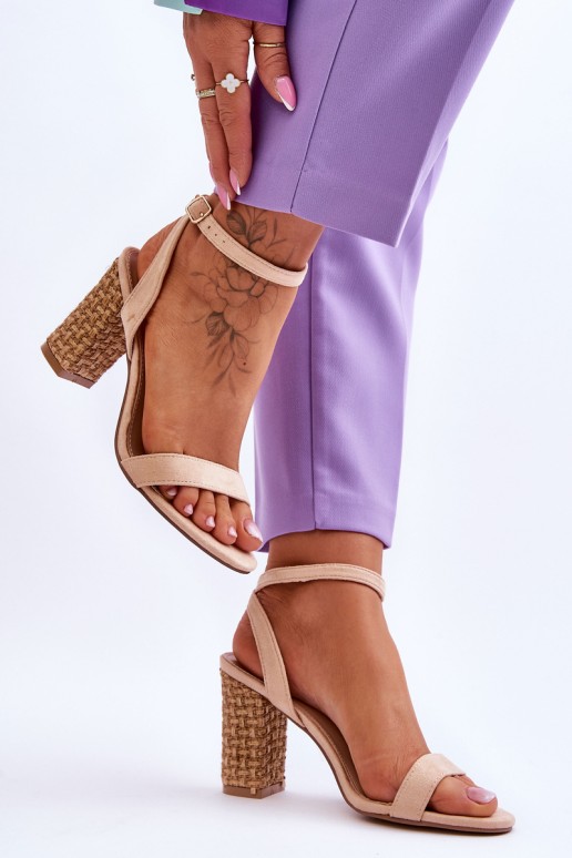 Suede Sandals On A Braided Heel Beige Selila