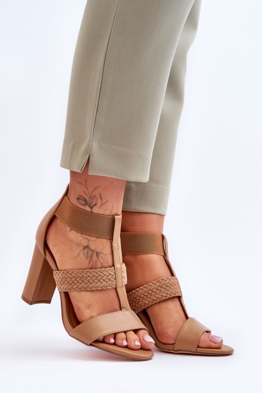 Leather Sandals High Heel Boots Camel Marren