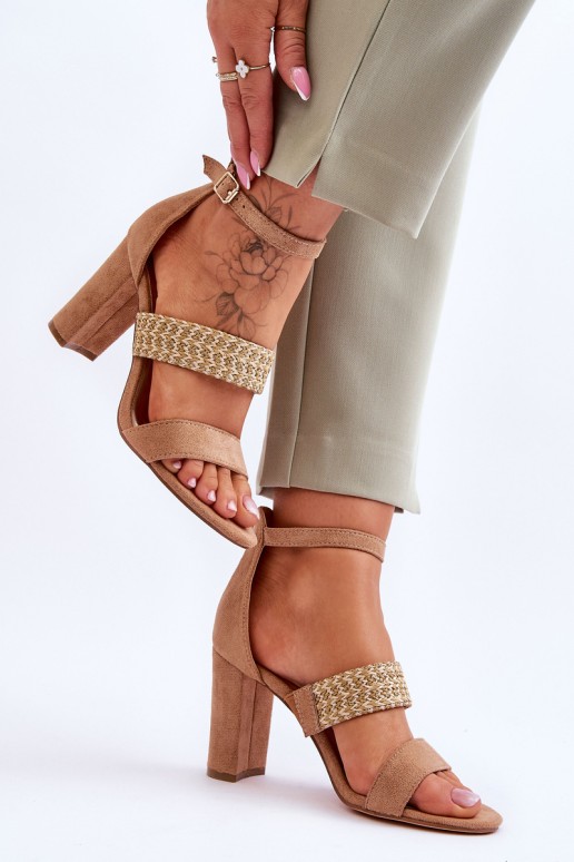 Suede Sandal With Braided Heel Strap Camel Roselia