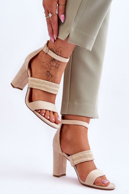 Suede Sandal With Braided Heel Strap Beige Roselia