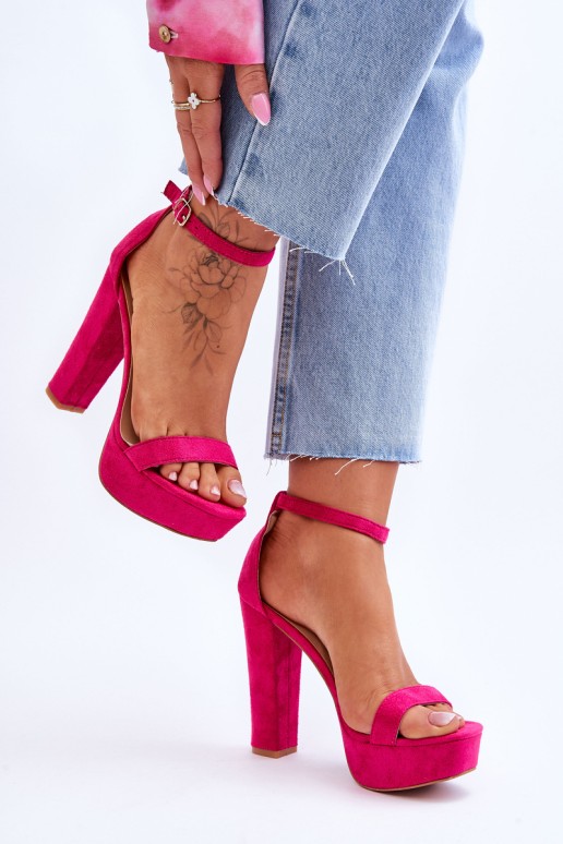 Comfortable Suede Sandals On A High Heel Fuchsia Essence