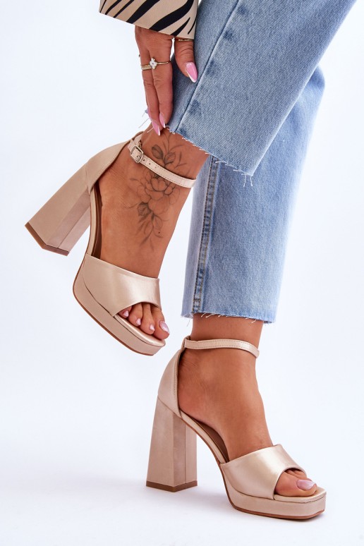 Satin Sandals On Chunky Heels Beige Eternity