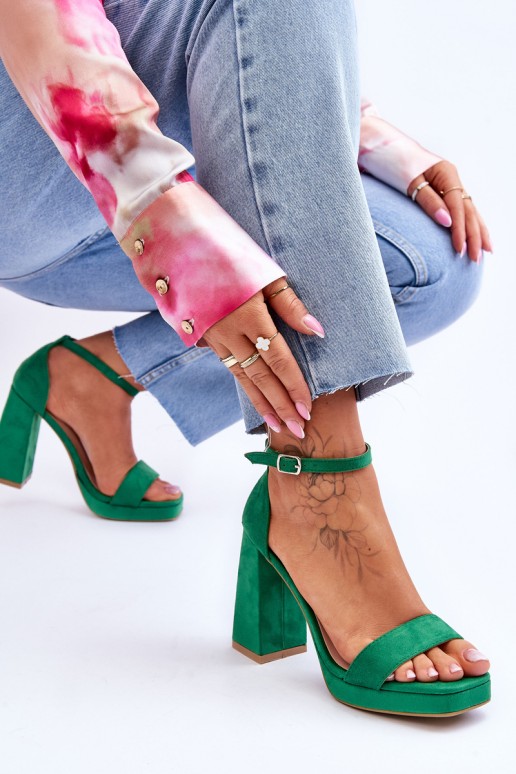 Fashionable Suede Square Heel Sandals Green Merila