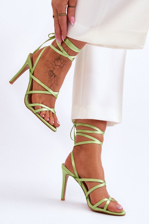 Women's Tied Sandals On A High Heel Green Meya