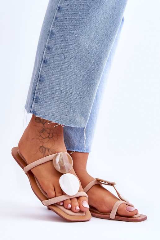 Embellished Suede Slippers Nude Victoria