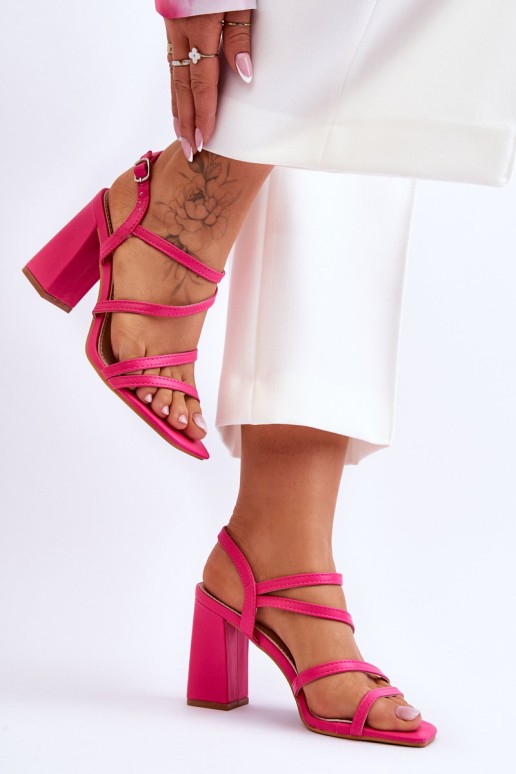 Leather Heel Sandals Fuchsia Florentina