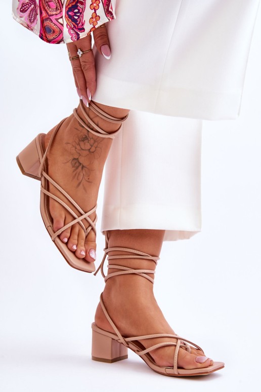 Tied Sandals With High Heels Beige Secret Love