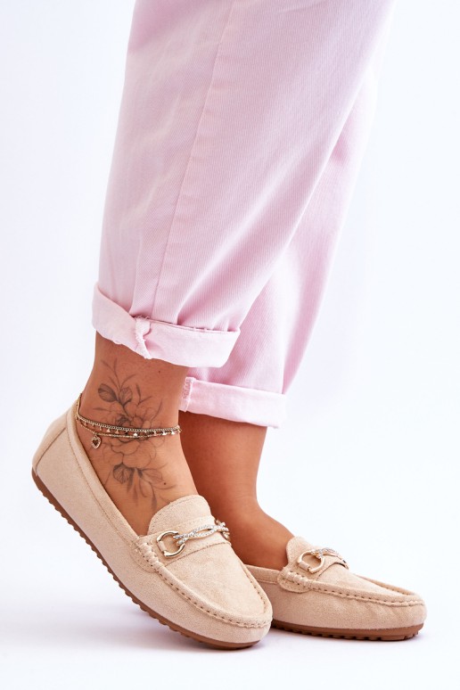 Classic Suede Loafers With Embellishment Beige Amera