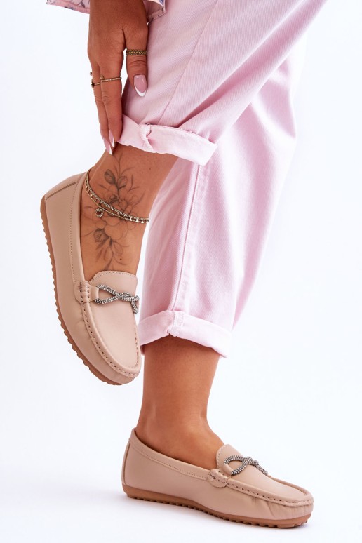 Moteriški užsegami batai su blizgučiais ir smėlio spalvos papuošimais