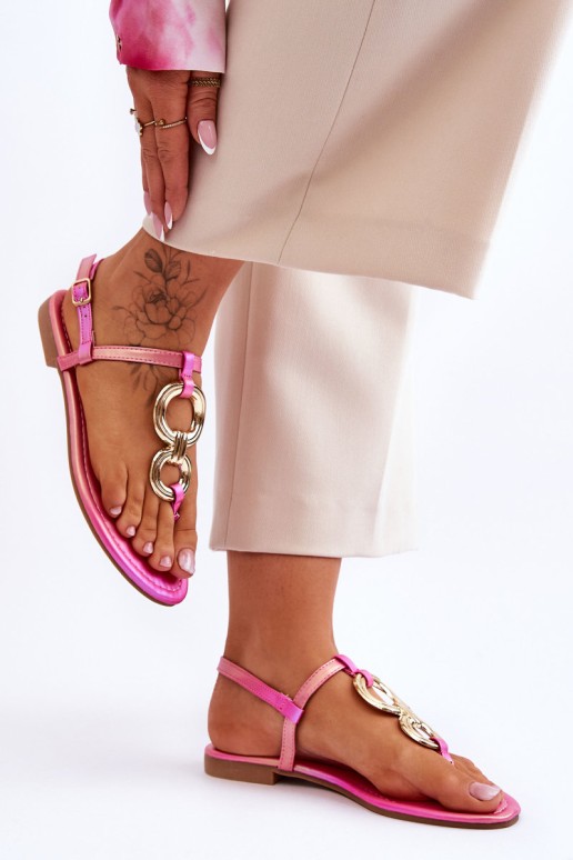 Leather Flat Heel Flip Flops Pink Keep Going