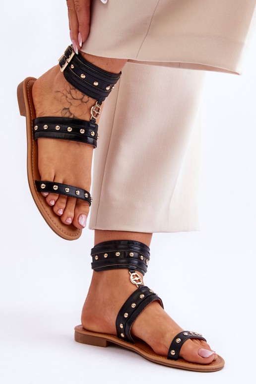 Unique Women's Sandals With Studs Black Selina